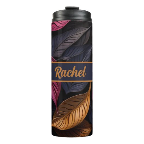 elegant dark leaves design  thermal tumbler