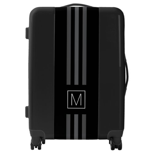 Elegant dark lines modern monogram initial black luggage