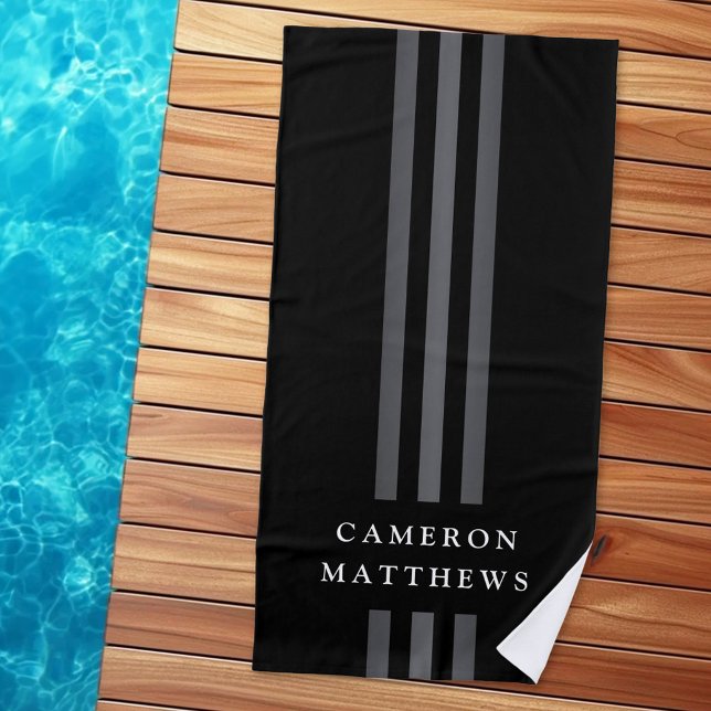 Elegant dark lines modern monogrammed black beach towel (Elegant dark lines modern monogrammed black beach towel)
