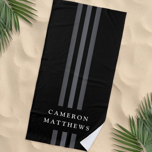Elegant dark lines modern monogrammed black beach towel