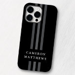 Elegant dark lines modern monogrammed black Case-Mate iPhone 14 pro max case<br><div class="desc">Elegant,  black iPhone case with three dark gray lines running from top to bottom and your name across.</div>