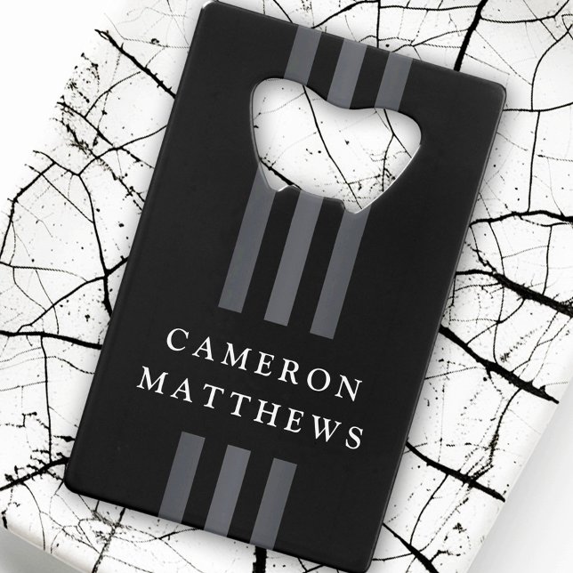 Elegant dark lines modern monogrammed black  credit card bottle opener (Elegant dark lines modern monogrammed black credit card bottle opener)
