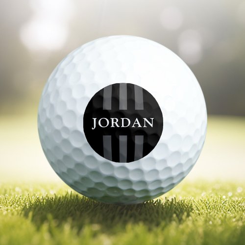 Elegant dark lines modern monogrammed black golf balls