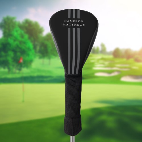 Elegant dark lines modern monogrammed black golf head cover