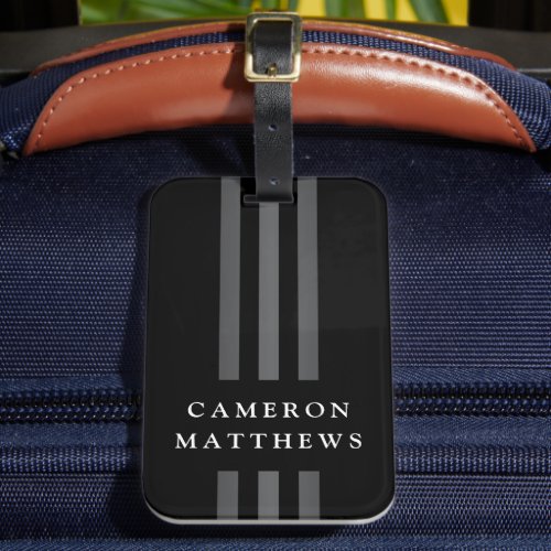 Elegant dark lines modern monogrammed black luggage tag