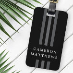 Elegant dark lines modern monogrammed black luggage tag<br><div class="desc">Elegant,  black luggage tag with three dark gray lines running from top to bottom with your name across.</div>