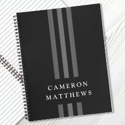 Elegant dark lines modern monogrammed black notebook