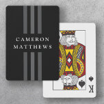 Elegant dark lines modern monogrammed black poker cards<br><div class="desc">Elegant,  black playing cards three dark gray lines running from top to bottom with your name across.</div>