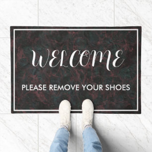 Elegant Dark Marble Welcome Please Remove Shoes Doormat