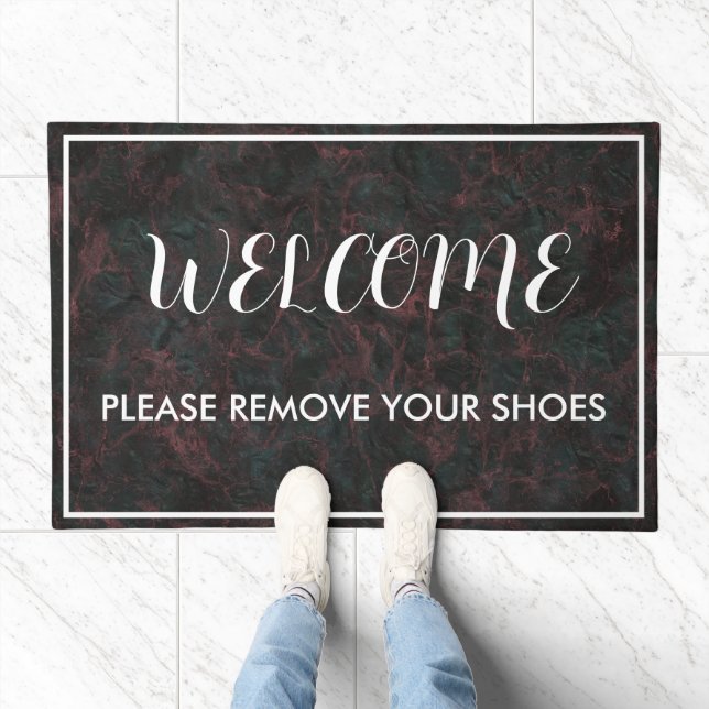 Elegant Dark Marble Welcome Please Remove Shoes  Doormat (Indoor)