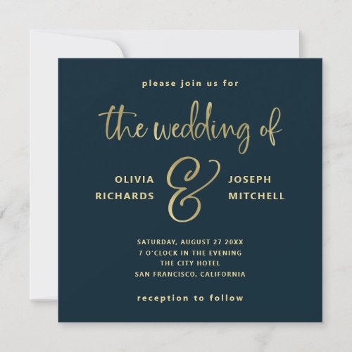 Elegant Dark Midnight Blue and Faux Gold Invitation