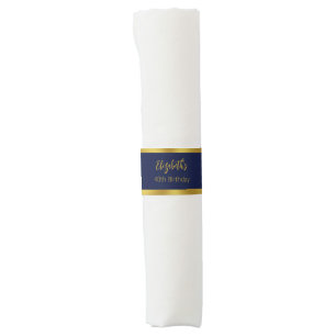Elegant Dark Midnight Blue and Gold Name Birthday Napkin Bands