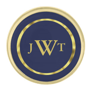 Elegant Dark Midnight Blue Gold Initials Monogram Finish Lapel Pin
