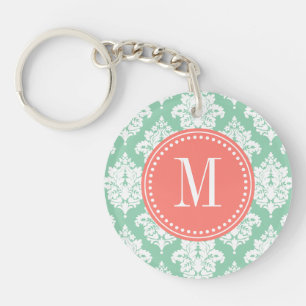 Elegant Dark Mint Damask Personalized Keychain
