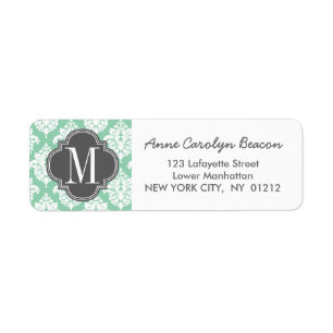 Elegant Dark Mint Damask Personalized Label
