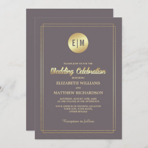 Elegant Dark Mocha Gold Minimalist Wedding Invitation