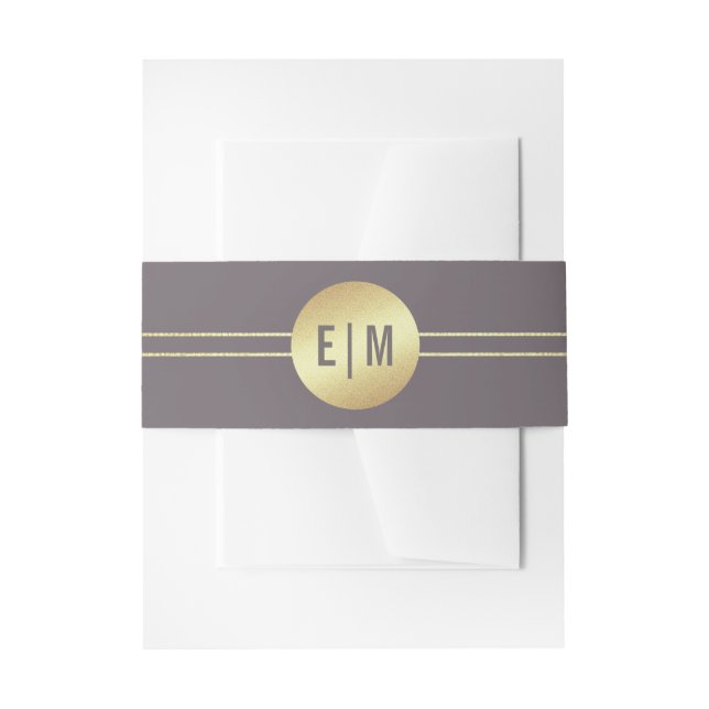 Elegant Dark Mocha Gold Wedding Invitation Belly Band (Front Example)