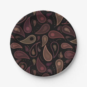 Elegant Dark Modern Paisley Pattern Paper Plates