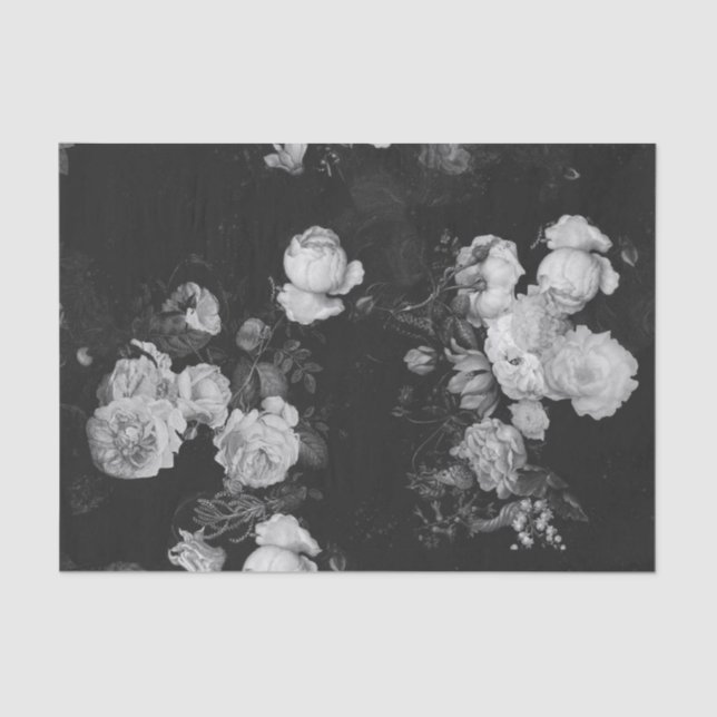 Elegant Dark Moody Dutch Fine Art Roses Tissue Paper (Front)