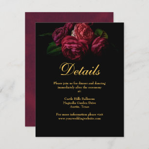 Elegant Dark Moody Floral Gothic Wedding Details Enclosure Card