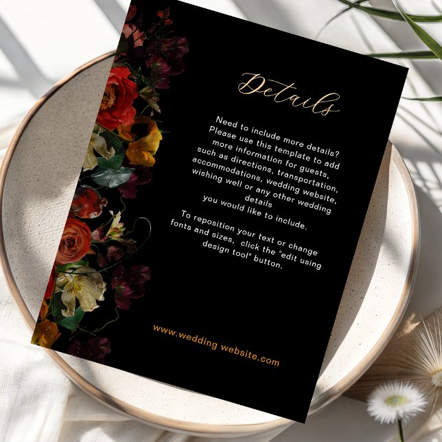 Elegant dark moody flowers wedding enclosure card (Creator Uploaded)