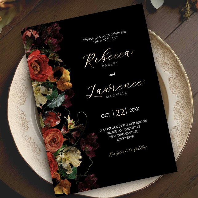 Elegant dark moody flowers wedding invitation (Creator Uploaded)