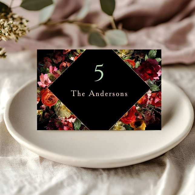 Elegant dark moody flowers wedding place card (Creator Uploaded)