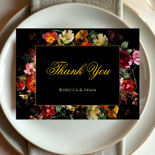 Elegant dark moody flowers wedding thank you card
