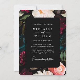 Elegant Dark & Moody Modern Floral Wedding Invitation