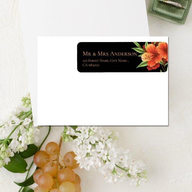 Elegant Dark Moody Orange Floral Wedding Address Label (Elegant Dark Moody Orange Floral Wedding Address Label)