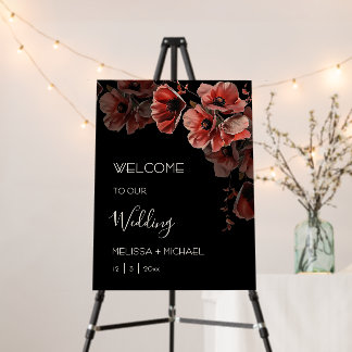 Elegant Dark Moody Red Flowers | Wedding Welcome Foam Board