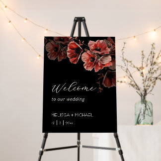 Elegant Dark Moody Red Flowers | Wedding Welcome Foam Board