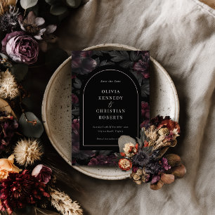 Elegant Dark Moody Romantic Floral Photo  Save The Date