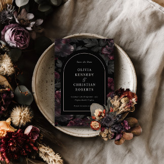 Elegant Dark Moody Romantic Floral Photo Save The Date