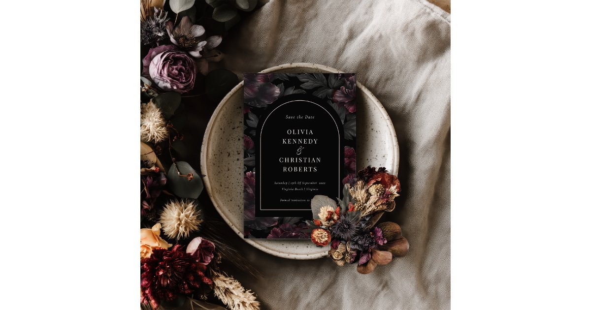 Elegant Dark Moody Romantic Floral Photo Save The Date | Zazzle