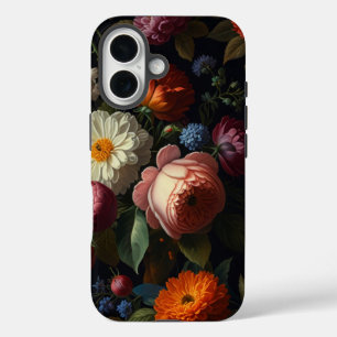Elegant dark moody vintage florals iPhone 16 case