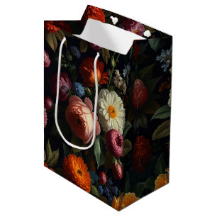 Elegant dark moody vintage florals medium gift bag
