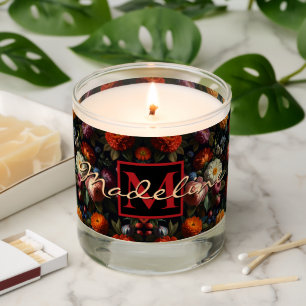 Elegant dark moody vintage florals personalize scented candle