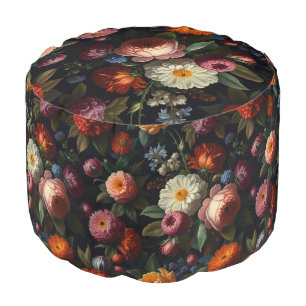 Elegant dark moody vintage florals pouf