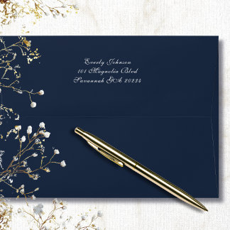 Elegant Dark Navy Background White Script Address Envelope
