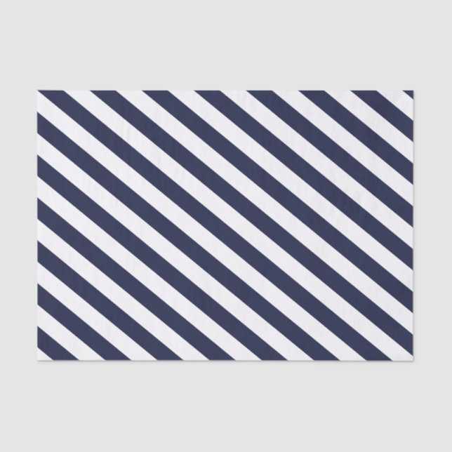 Elegant Dark Navy Blue and White Striped Pattern Tissue Paper (Front)