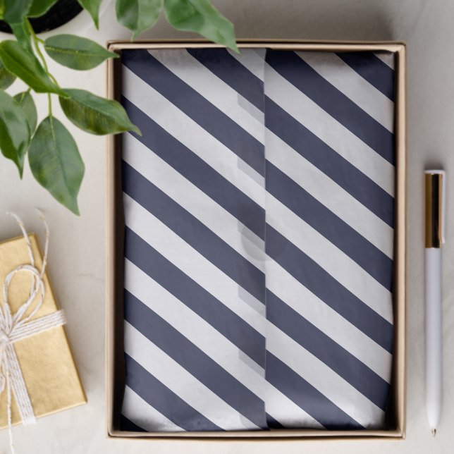 Elegant Dark Navy Blue and White Striped Pattern Tissue Paper (Creator Uploaded)