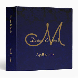 Elegant Dark Navy Blue Gold Wedding Monogram 3 Ring Binder