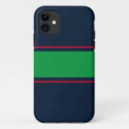 Elegant Dark Navy Green Band Red Pinstripes  iPhone 11 Case