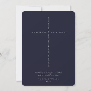 Elegant Dark Navy Scripture Cross Holiday Card