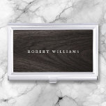 Elegant dark oak wood grain stylish business card case<br><div class="desc">Elegant business card holder with your name printed on the front on a PRINTED dark oak wood background.</div>