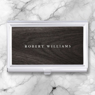 Elegant dark oak wood grain stylish business card case