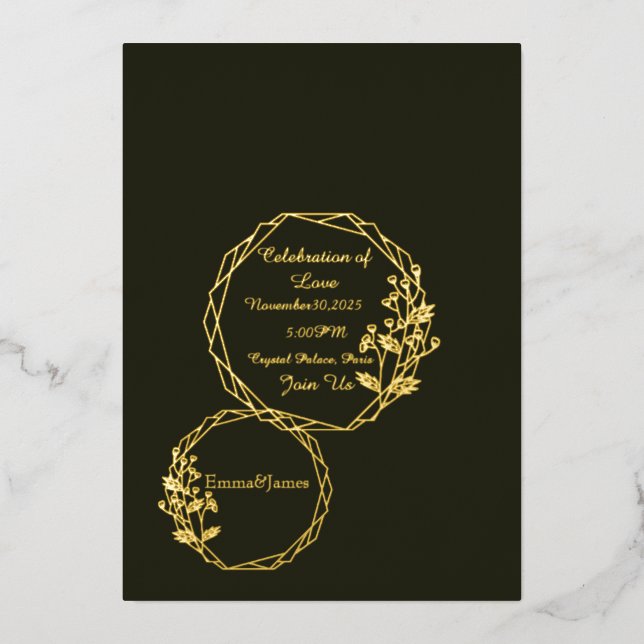 Elegant dark olive& gold invitation card  (Front)