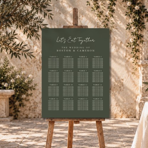 Elegant Dark Olive Green Wedding Seating Chart Foam Board