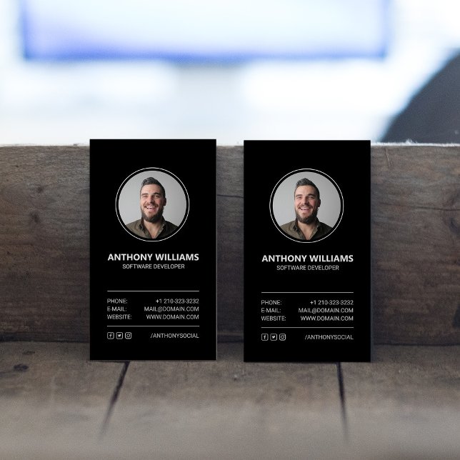 Elegant Dark Personal Photo Business Card (Creator Uploaded)